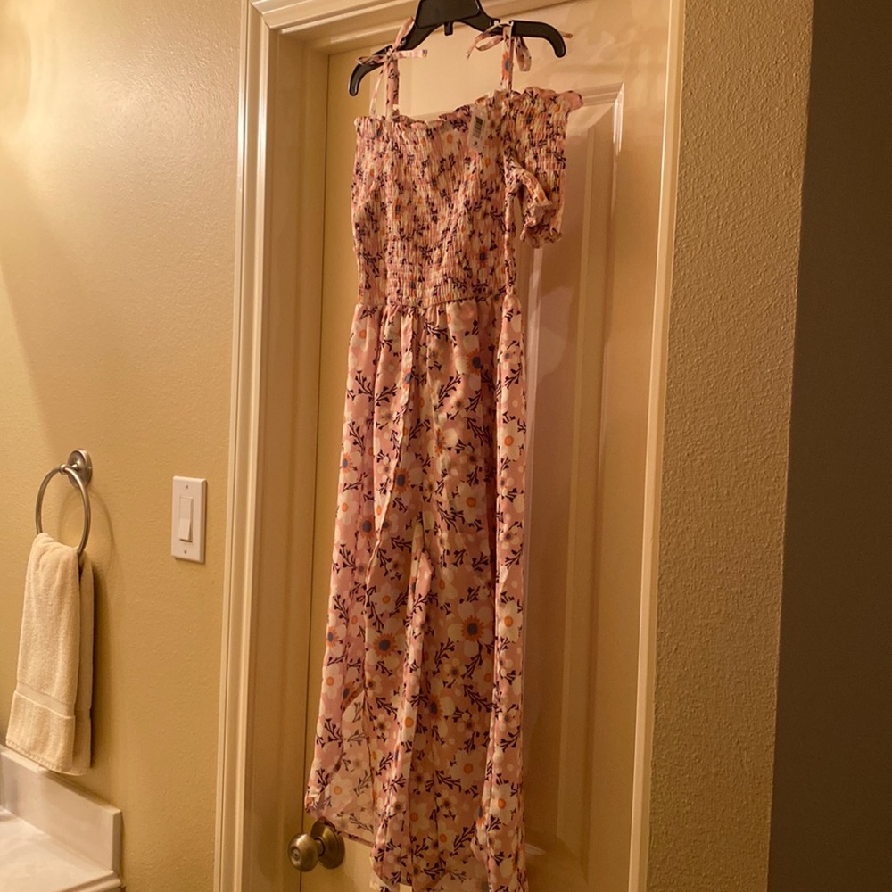 Girls pink floral one piece jumpsuit, size 10, medium